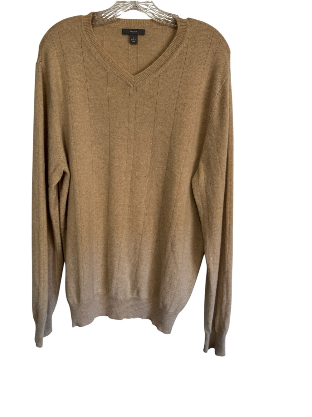 Apt. 9 Men's V-Neck Tan Beige Sweater 100% Cashmere Size Large L